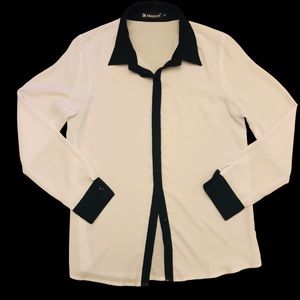 Allegra K Sheer Colorblock Blouse